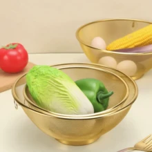 3件/1件不锈钢滤网，多功能穿孔滤水碗，用于清洗蔬菜和米饭，厨房用品，厨房配件，厨房工具 - 金色 - 查看 9