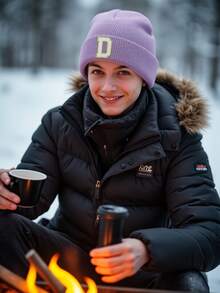 1pc Kids Embroidered 26 Letters Knit Beanie Hat, Children's Warm & Soft Knitted Hat, Unisex Baby Personalized Casual Knit Cap, Suitable For Daily Wear - Purple - View 6