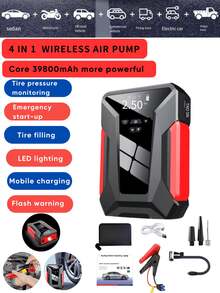 Portable Car Jump Starter With Air Compressor, Emergency LED Light & Power Bank – Fast Charging For Phones, Laptops, Cars, Trucks, RVs, And More – Includes Storage Bag, Vehicle Battery Charger | Sleek Battery Pack | Advanced Features, Portable Car Battery Jump Starter - 彩色 - 查看 1