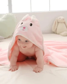 Baby Hooded Bath Towel Embroidered Absorbent Newborn Infant Bathrobe - Rose - View 2
