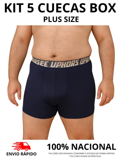 Kit 5 Cueca Plus Size Box Masculino Adulto Boxer Alta Elasticidade Tamanho Extra Grande Box Masculina Microfibra Alta Qualidade