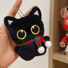 1 Pc 10cm Cute Black Cat Plush Toy Keychain Cartoon Kitten Soft Stuffed Doll Pendant Car Key Ring Backpack Bag Decor Kid Gift Birthday Gifts (Due To Different Production Batches, The Chain Style And Color Are Random)