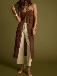 Womens Front Split Long Dress Sleeveless Spaghetti Strap Solid Color Dress Longline Cami Tops - Volcanic Gray - View 2