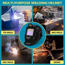 1pc Large Viewing Area Solar-Powered High-Impact PP Welding Helmet, Professional Matte Black Full-Face Welding Mask With LED Work Light, True Color Lens & 2 Arc Sensors, Auto Darkening Shade 4/9-13, Ideal For TIG MIG ARC Welding, Metal Fabrication & Auto Repair Shop All-Season Industrial Use - Black - View 10