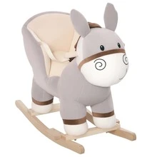 HOMCOM Kids Rocking Horse, Children Plush Ride On Donkey Animal Rocker W/ Sound, Wood Base Seat, Ty Belt, Baby Toy Rocker For Toddler 18 - 36 Months, Grey - Grey - View 2
