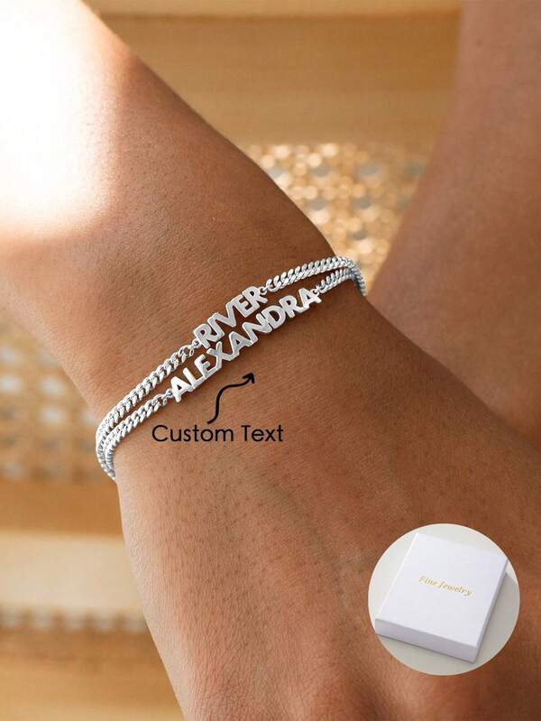 Minimalist Stainless Steel Customizable Bracelet In Lightweight Luxurious Egyptian Cuban Style, Suitable For Engraving Names, Dates, Numbers For Occasions Like Valentine's Day, Parties, Anniversaries, Birthdays, High-Quality Jewelry Accessory And Gift For Women
