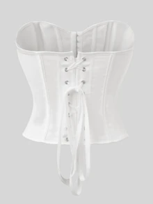 Nueva parte superior de corsé moldeador de Body con botón negro mate texturizado, espina de pescado, cordón, cintura ceñida, top corto para fiesta - Beis - Ver 4