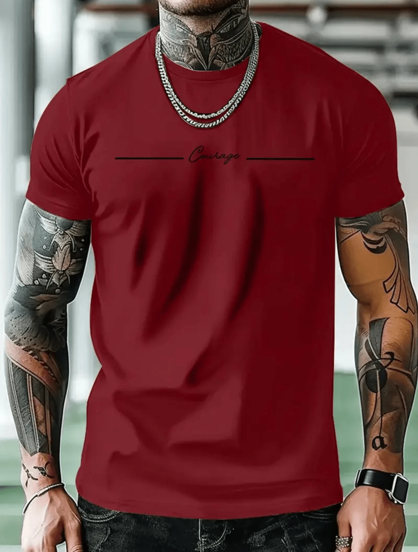 Camiseta Masculina StreetWear Estampada Camisa 100% Algodão Gola Redonda Básica Casual - Bordô - Visão 1