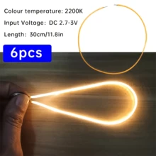 6 قطع من شرائط الخيوط المرنة LED ذات اللون الدافئ - بطول 130 مم/5.11 بوصة ~ 300 مم/11.81 بوصة خيارين للطول، درجة حرارة اللون 2200 كلفن، ساطعة وقابلة للثني لمصابيح اللولبية DIY والديكور، تعمل بالبطارية (DC3V، غير مشمولة)، مناسبة لديكور العطلات/الحفلات/المناسبات، ديكور عيد الميلاد/عيد الحب
