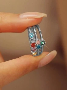 1PC Exquisite Birthstone Ring, Round Diamond Ring, Family Birthstone Ring, Colored Gemstone, Mother Grandmother Ring, Birthday Gift, Mother Gift From Ring Ring To Diamond, Every Step Is Defined By You,Gold,Stylish,Colorful,Vintage,Simple,Unisex,Casual,Cuties,Custom,Personalized,