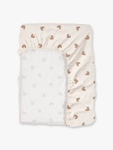 1pc Oeko-Tex Certified Heart Printed Soft & Breathable 100% Cotton Crib Fitted Sheet, Suitable For Baby Cradle Bed, Spring/Summer - Multicolor - View 6