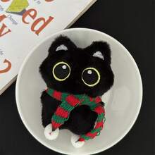 1 Pc 10cm Cute Black Cat Plush Toy Keychain Cartoon Kitten Soft Stuffed Doll Pendant Car Key Ring Backpack Bag Decor Kid Gift Birthday Gifts (Due To Different Production Batches, The Chain Style And Color Are Random)