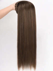 合成长发女半假发，头箍假发女长发一体直发半全头套卷发鱼骨辫假发片，适合女性日常度假佩戴 - 彩色 - 查看 20