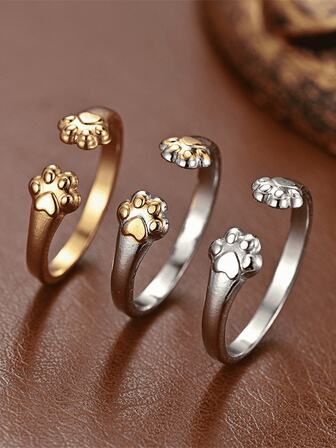 Fashionable New Cute Cat Dog Paw Open Ring, Simple Elegant Design Suitable For Daily, Commute, Vacation, Party