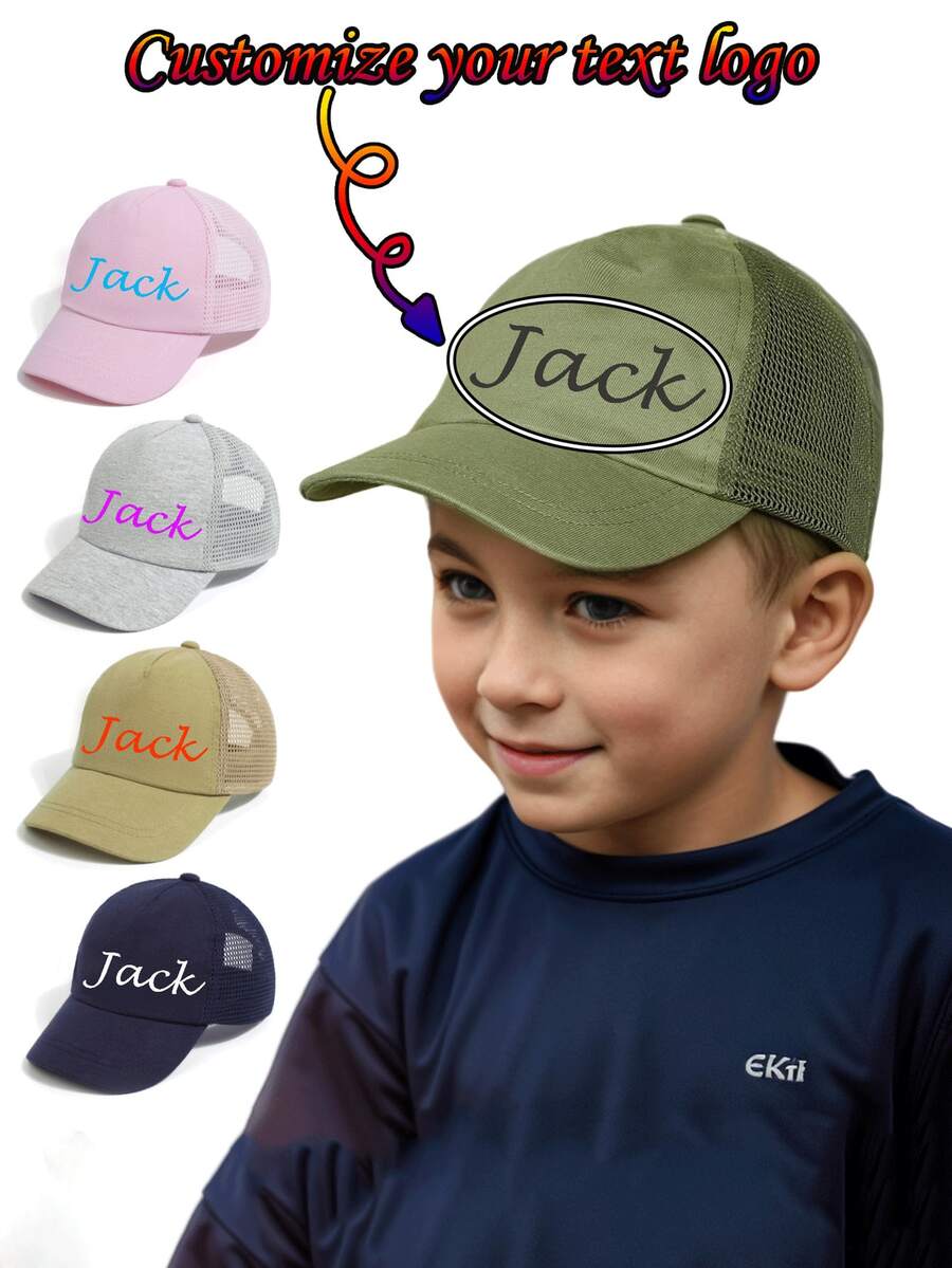قبعة بيسبول قابلة للتخصيص بشعار نص للأطفال الأولاد والبنات، لون أحادي، قبعة واقية من الشمس للخارج، تنفس وحماية من الأشعة فوق البنفسجية - متعدد الألوان - مشاهدة 1