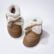 Women's Comfortable Chunky-Soled Boots, Featuring Plush Fur For Warmth Retention, An Exquisite Bow Design, Chunky Soles Ideal For Winter.