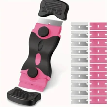 1 Set Of Multifunctional Cleaning Spatula, Degumming Spatula, Glass Spatula, Car Film Tool.1 Pink Double-Headed Scraper + 10 Metal Blades + 10 Plastic Blades.Suitable For Floor Cleaning, Glass Stickers, Kitchen Decontamination, Beauty Seam Construction, Home Decoration.Outdoor Advertising, Etc.A Cleaning Artifact For Families And Professionals. - Pink - View 12