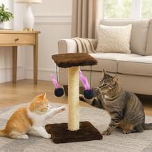 Scratching Post With Double Sisal Cat Toy - Rust Brown - View 2