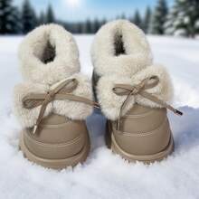 Women's Comfortable Chunky-Soled Boots, Featuring Plush Fur For Warmth Retention, An Exquisite Bow Design, Chunky Soles Ideal For Winter.