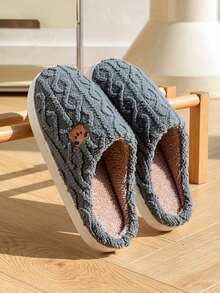 Pantuflas de mujer con diseño lindo de oso de peluche, pantuflas cómodas y resistentes al deslizamiento para usar en interiores en otoño/invierno - Gris - Ver 8