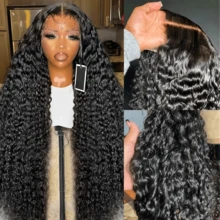 CEXXY 13x6 Deep Wave Lace Frontal Wigs 360 Water Curly 7x5 Glueless Lace Front Wig 30 36 Inch Closure Kinky WearGo - Natural Black - 查看 7