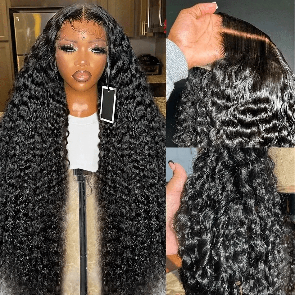 CEXXY 13x6 Deep Wave Lace Frontal Wigs 360 Water Curly 7x5 Glueless Lace Front Wig 30 36 Inch Closure Kinky WearGo - Natural Black - 查看 7