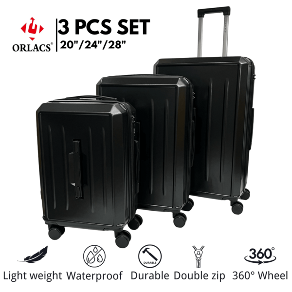 ORLACS Equipaje, Juego de Maletas 20+24+28, Juego de Tres Piezas, Material Rígido de PP, El Modelo de 20" Puede Poner Agua en la Maleta, Puede Poner su Teléfono en Cada Maleta, Cada Maleta Tiene un Asa en la Parte Delantera, Ligero, Cerradura de TSA, Expandible con Doble Cremallera, Gran Capacidad de Almacenamiento, Ruedas Universales Silenciosas de 360°, Alta Calidad, Duradero, Impermeable, Resistente al Desgaste, Resistente a los Arañazos, Marca Europea, Diseño Europeo, Artículo Superior, Adecuado para Viajes de Negocios, Esencial para Viajes de Negocios, Traslados, Vacaciones, Cómodo para Viajes Familiares, Equipaje de Mano para Aerolíneas, Regalo Especial, Adecuado para Hombres y Mujeres, Múltiples Colores Disponibles
