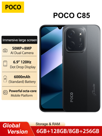 Xiaomi POCO C85 Smartphone 6+128G 8+256G Global Version Immersiv 6,9" Skärm Massivt 6000mAh Batteri Helio G81-Ultra Processor Klar 50MP Al Dubbelkamera Drivs av 33W Snabbladdning