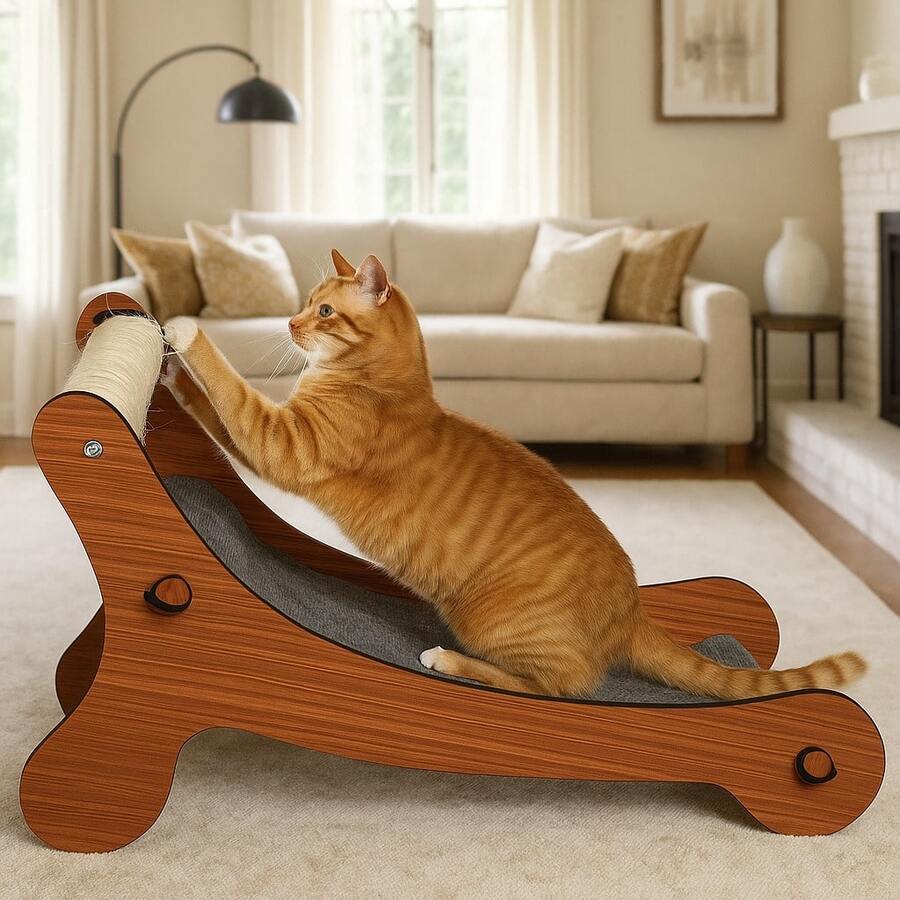 Pet Bed With Scratching Post And Interactive Hanging Hammock For Cats - 橘色 - 查看 1