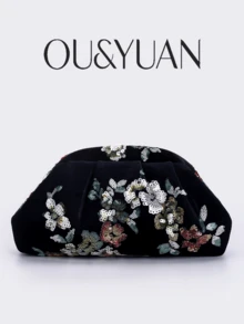 Túi xách cầm tay xếp ly thêu hoa đính sequin, túi xách dự tiệc bằng nhung đen dành cho nữ, túi xách thời trang và quyến rũ, phù hợp cho các bữa tiệc ngày lễ và đi làm (Họa tiết được sắp xếp ngẫu nhiên), sequin - màu đen - Xem 9