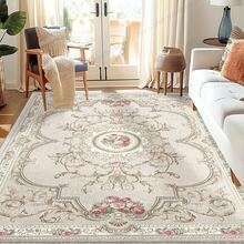 Luxurious Velvet Area Mat - Ultra-Soft & Fluffy, 850g/M², Elegant Floral Border Design In Pink & Green, Non-Slip & Machine Washable, Perfect For Living Room, Bedroom, Or Office Decor, Rugs For Living Room Christmas Decor Kitchen Rug