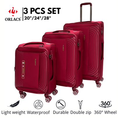 Equipaje ORLACS, Juego de Maletas 20+24+28, Conjunto de Tres Piezas, Material de Nailon, Ultra Ligero, Carrito de Aluminio, Asa Única, Cerradura, Cremallera Doble Expandible, Gran Capacidad de Almacenamiento, Ruedas Universales Silenciosas de 360 Grados, Alta Calidad, Impermeable, Resistente al Desgaste, Resistente a los Arañazos, Marca Europea, Diseño Europeo, Productos de Primera Calidad