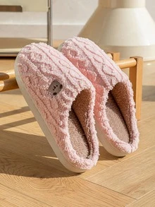 Women's Cute Cartoon Bear Plush Slippers, Indoor Non-Slip Wear-Resistant Comfortable Warm Slippers For Autumn/Winter - Pink - View 6