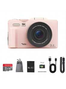 [2 块电池 + 32GB SD 卡] 5K UHD 视频博客相机，72MP 自动对焦数码相机，带 3 英寸翻转屏幕、WiFi、18 倍变焦，非常适合博主、创作者、旅行和社交媒体，非常适合复活节、生日礼物 - 彩色 - 查看 9