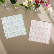 20/40张蓝色和粉色蕾丝餐巾纸，蝴蝶结图案印花纸巾，展开尺寸10*10英寸，三层波浪边鸡尾酒餐巾纸，婚礼装饰，非常适合迎婴派对、新娘派对、性别揭晓派对、生日派对用品、圣诞节等场合。 - Bow - 查看 1