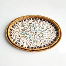 1pc Bohemian Style Woven Rattan & Shell Fruit Tray - Decorative Jewelry And Tea Storage Box Kitchen Items Kitchen Accessories Kitchen Kitchen Tools - Multicolor - View 10