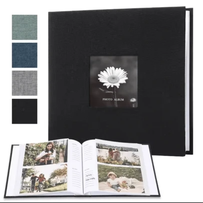 相册书 4X6 200 口袋书 亚麻精装大容量剪贴簿 带前窗 适合婚礼家庭