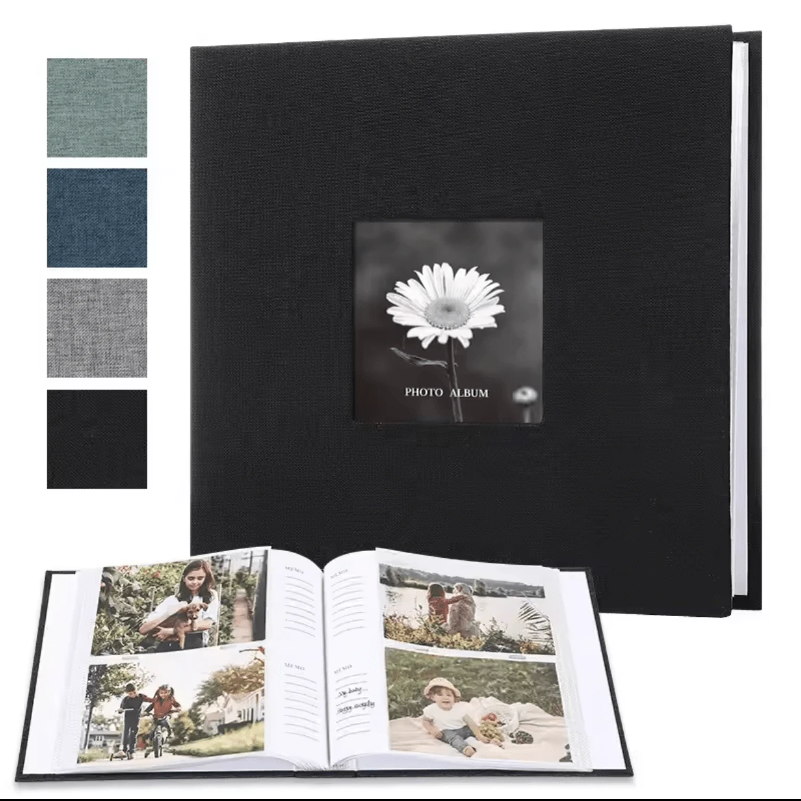 相册书 4X6 200 口袋书 亚麻精装大容量剪贴簿 带前窗 适合婚礼家庭 - 彩色 - 查看 1