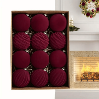 12pcs Velvet Christmas Tree Ornaments, Christmas Decoration Ball Set, 6cm Red Round Decorative Balls, Perfect For Trees, Wreaths & Holiday Decorations, Christmas Decorations