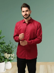MEN'S SET KIT: TROUSERS + SLIM DRESS SHIRT - 米色+酒紅色 - 查看 2