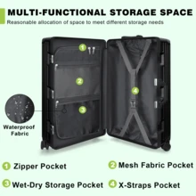 Luggage 28-Inch With Spinner Wheels, Suitcase With TSA Lock For Men And Women – Perfect For Business Trips, Family Vacations, Weekend Getaways, And Long-Distance Travel – Lightweight Hardside Design, Carry-On Black - 黑色 - 查看 6