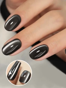 1pc 15ml Black Cat Eye Magnetic Glitter Gel Nail Polish, Black Magnetic Fine Glitter Effect, LED Gel Manicure, No Magnet Included