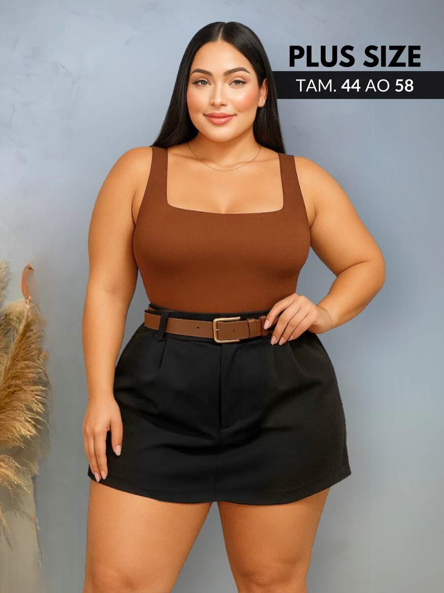 Plus Size Tailored Short Skirt With Belt Sizes 44 To 58 - Black - View 1