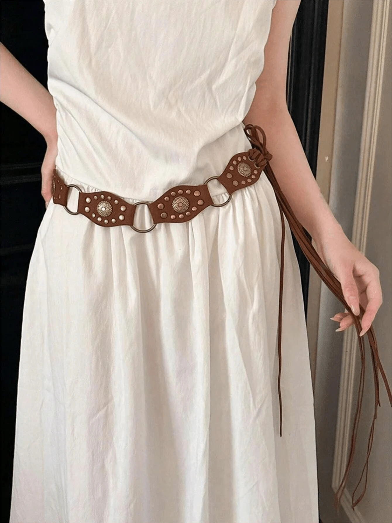 1 Peça Cinto Estilo Boêmio Anel Redondo Oco Cor Sólida Retalhos, Cinturões Vintage Cowgirl de Alta Qualidade, Versátil para Denim, Vestidos, Passeios Diários, Festas, Férias na Praia, Festivais de Música, Looks de Férias para Mulheres