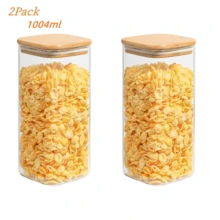 2/4/6/8 potes quadrados de vidro herméticos, organizadores de cozinha com tampas de bambu, recipientes de armazenamento de vidro, conjunto combinado de vários tamanhos, recipiente de café, adequado para temperos de cozinha, café, grãos, doces, biscoitos, massas, decoração de mesa de cozinha doméstica, empilhável, ideal para presentes de feriado e casamento