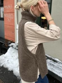 女士优雅纽扣高领毛衣背心，秋冬季