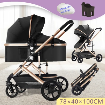 PORIYA 3-In-1 Baby Stroller & Bassinet  Reversible Foldable Pram For 0-36 Months 4-Wheel Suspension & UPF 50+ Canopy One-Hand Fold & Large Storage Basket
