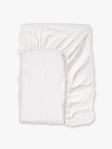 1件装 Oeko-Tex 认证白色褶皱婴儿床笠，柔软透气，舒适贴合，适用于摇篮或矩形床垫。