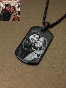 Colar com Pingente Personalizado com Foto e Texto Gravados a Laser - Personalizável com Nome, Foto, Aniversário - Corrente Preta/Prateada/Dourada - Presente Ideal para Aniversário, Formatura, Dia dos Namorados - Item Comemorativo Elegante e Boho - Gravação a Laser de Alta Qualidade - Adequado para Ocasiões Casuais e Formais, Colar com Pingente de Placa de Identificação, Toque Metálico, Presente Sensorial, Design Clássico, Material Durável, Moda Feminina - Multicolorido - Ver 12