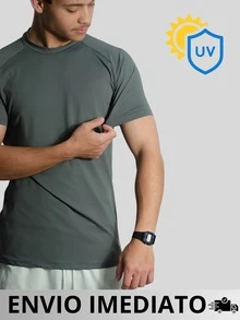 Thermal Polyamide T-Shirt Short Sleeve Anti-Odor UV50+ Protection Men's Raglan Fit Gym Training Running Second Skin - Xám - Xem 5